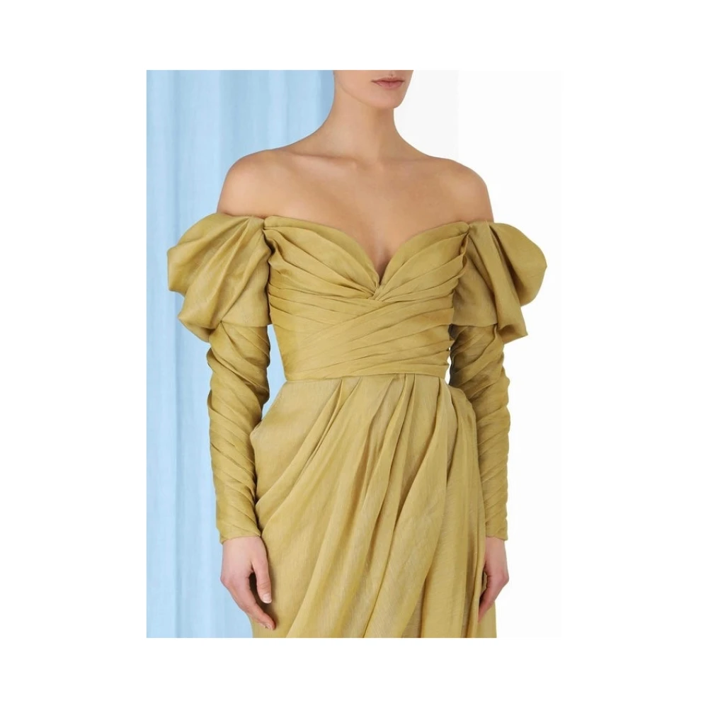 Zimmermann Zijden Linnen Off-Shoulder Midi Jurk Green Dames