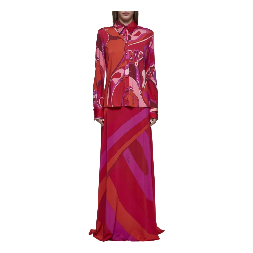 EMILIO PUCCI Abstract Print Lange Rok Red Dames