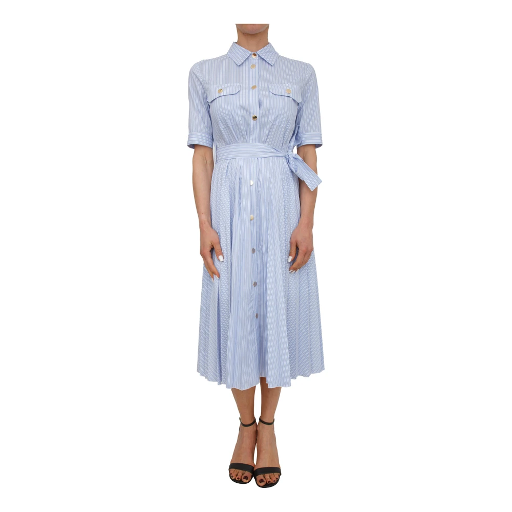Fracomina Kvinno Blå Klänningar Dam, L, Bomull, Belted Midi Dress