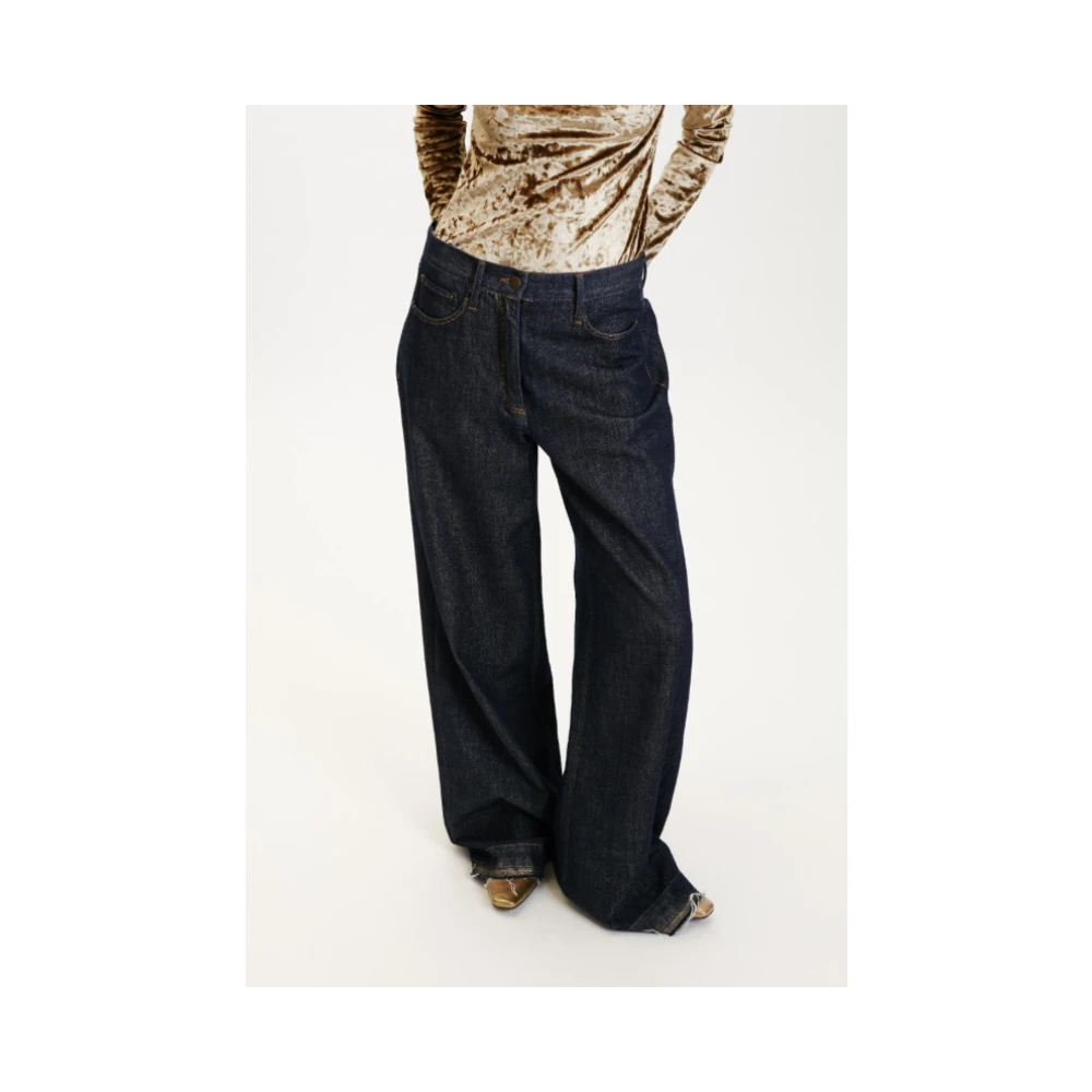 Momoni Denim Aoki Broek met Gouden Laminering Gray Dames