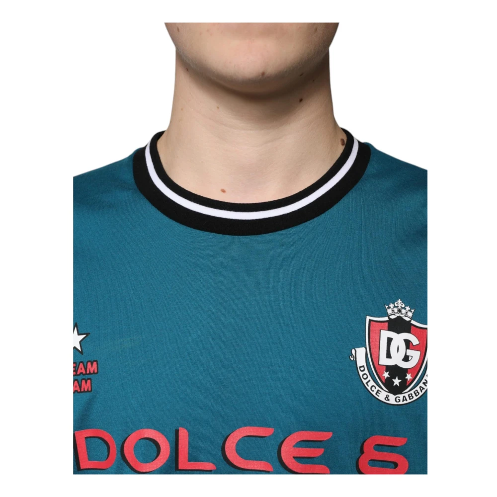 Dolce & Gabbana Blauw Logo Katoen Crew Neck T-shirt Blue Heren