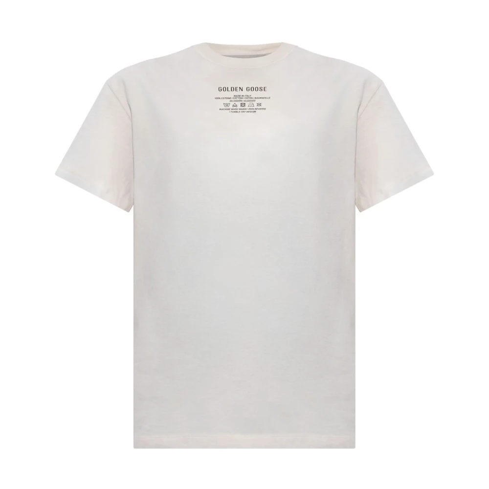 Golden Goose Dames T-shirt van gebroken wit katoen met zwarte letters White Dames