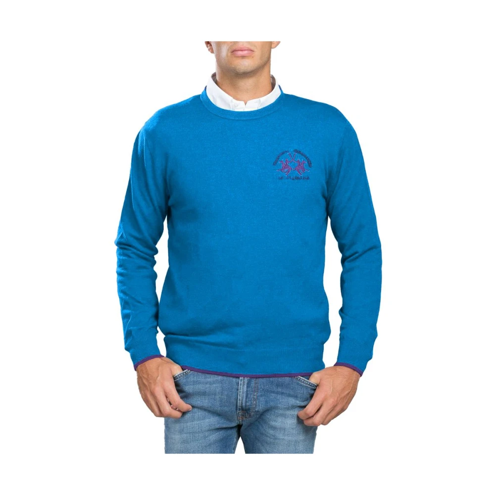LA MARTINA Blauwe Acryl Trui met Logoborduursel Blue Heren
