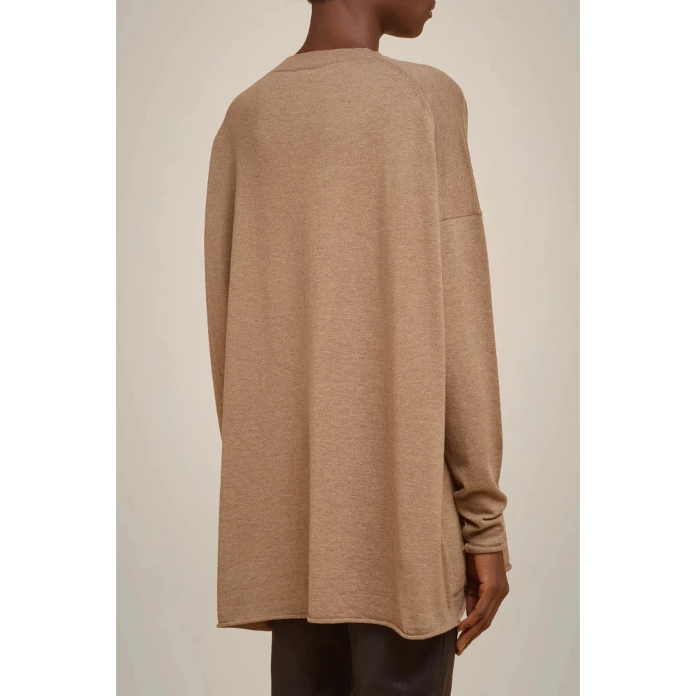 Liviana Conti Geribbelde Oversized Trui met Voorzakken Brown Dames