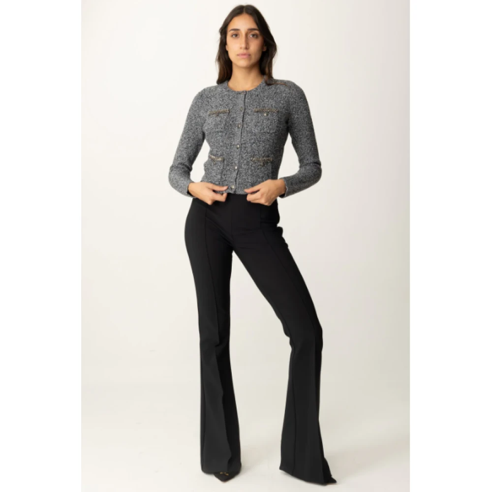 Elisabetta Franchi Grijze Bouclé Vest Lange Mouwen Gray Dames