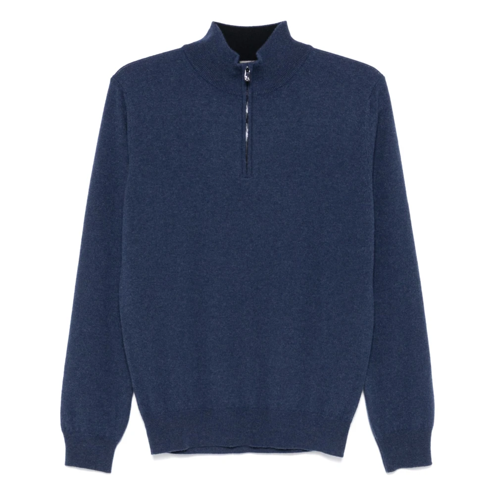 Corneliani Luxe Wol Kasjmier Half-Zip Trui Blue Heren