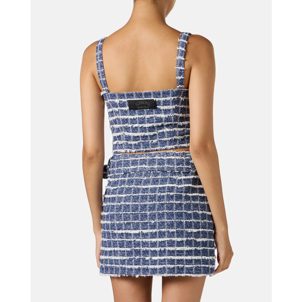 Iceberg Aansluitende witte en blauw geruite top met schouderbandjes van Chanel-ruitstof Blue Dames