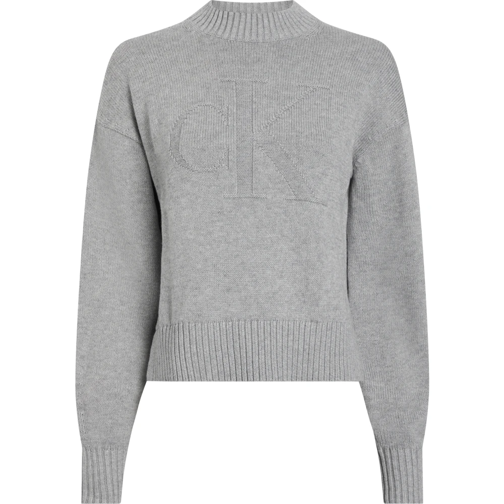Calvin Klein Jeans Grijze Crewneck Sweater met Monogram Gray Dames
