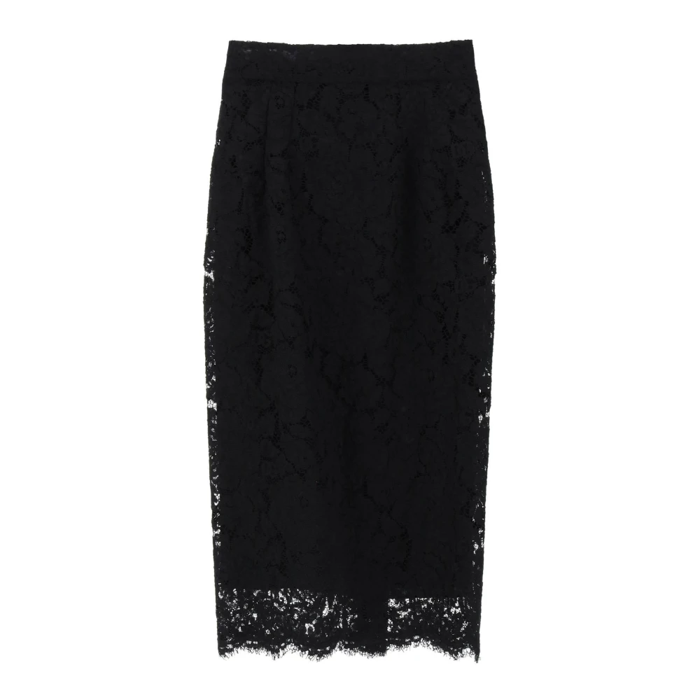 Dolce & Gabbana Women's Black Midi Lace Pencil Skirt With Monogram Details