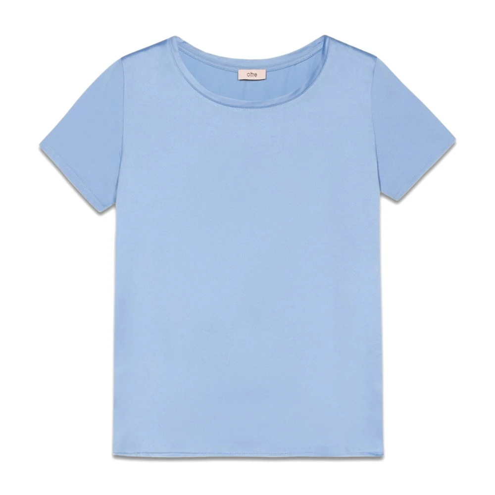 Oltre T-shirt gemaakt van twee verschillende materialen Blue Dames