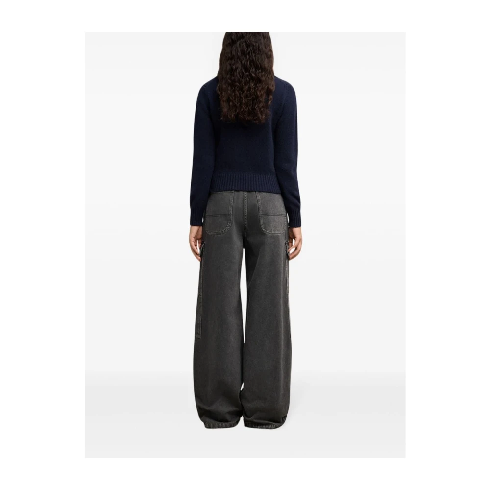 Ami Paris Blauwe Wol-Kasjmier Trui met Monogram Blue Dames