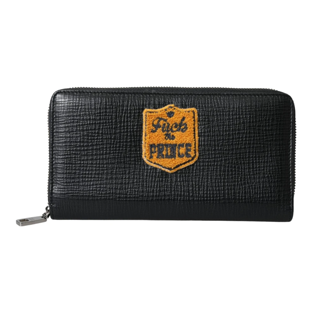 Dolce & Gabbana Zwarte leren logopatch ritsportemonnee Black Heren
