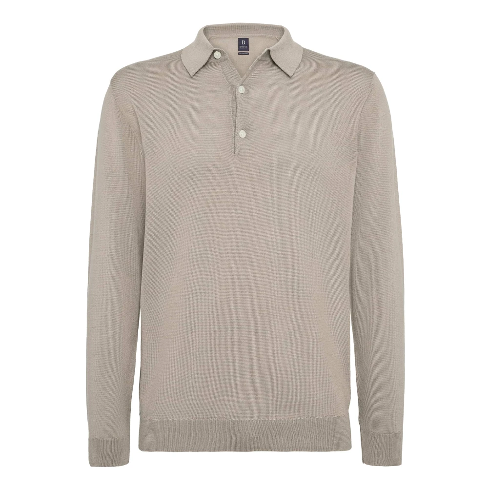 Boggi Milano Gebreide Merinowol Polo Shirt Beige Heren