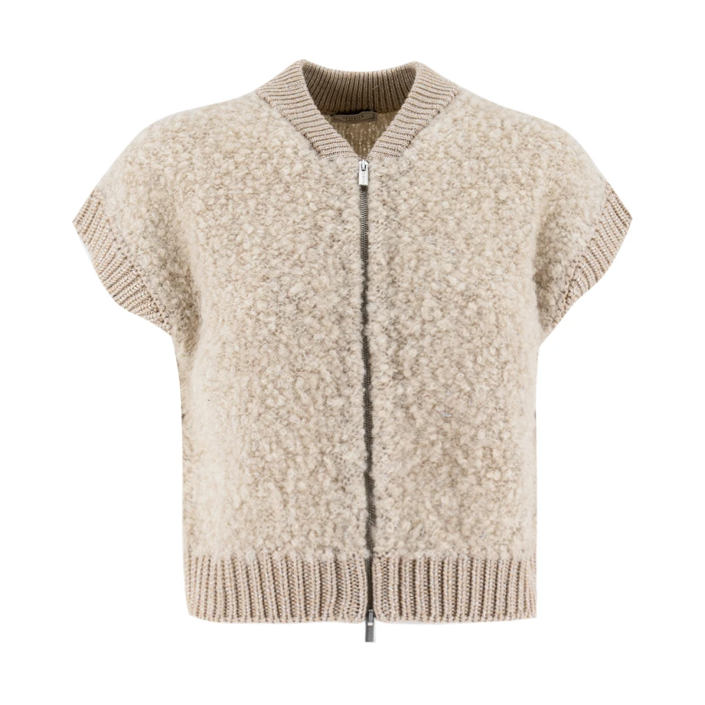 PESERICO Wollen Ritsvest Korte Mouwen Beige Dames