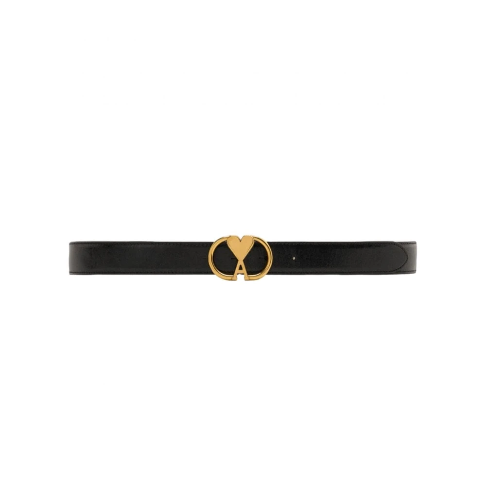 Ami Paris Zwart Gouden Leren Riem met Monogram Gesp Multicolor Heren
