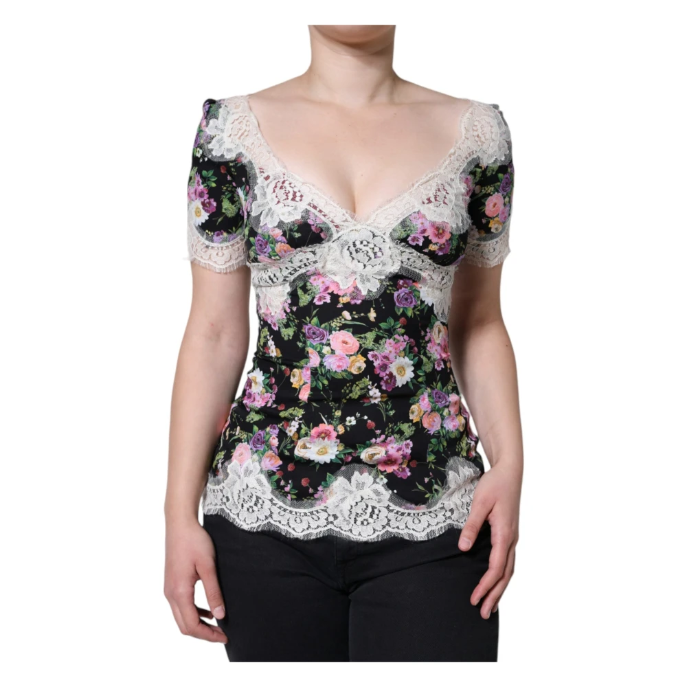 Dolce & Gabbana Damen Multicolor Kurzärmelige Spitzenbluse