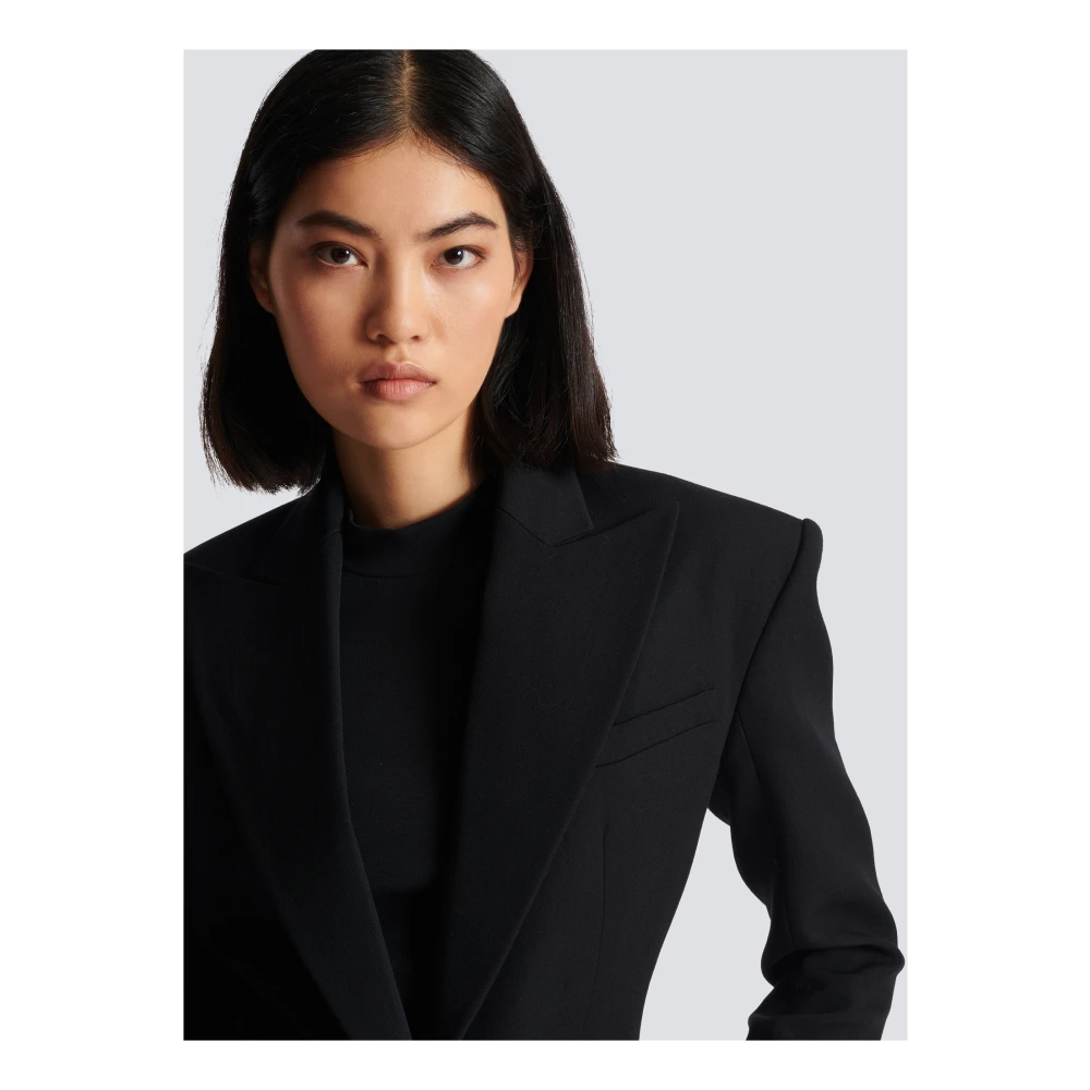 Balmain 2-knoops Jas met Getailleerde Taille Black Dames