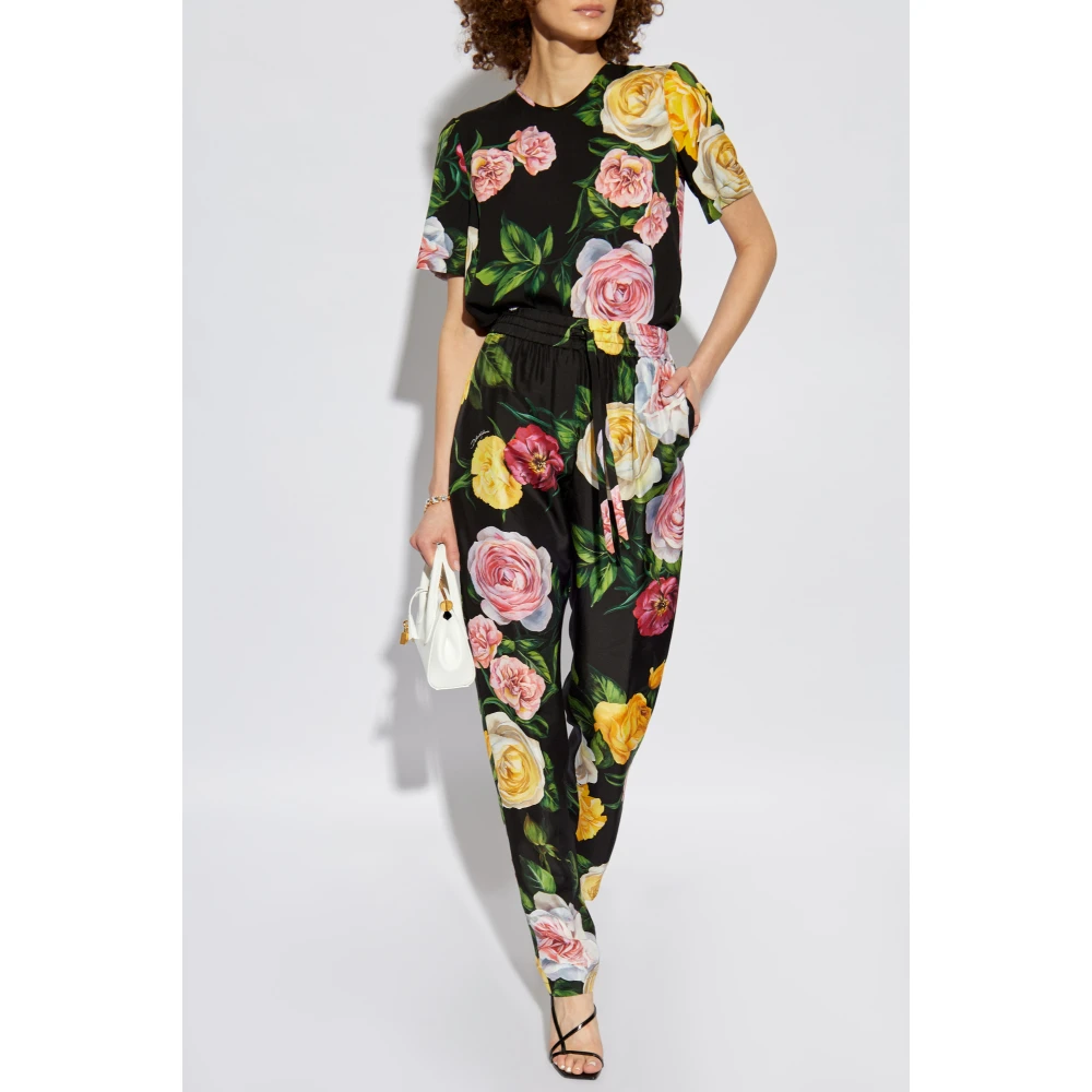 Dolce & Gabbana Zijden broek met bloemenmotief Multicolor Dames