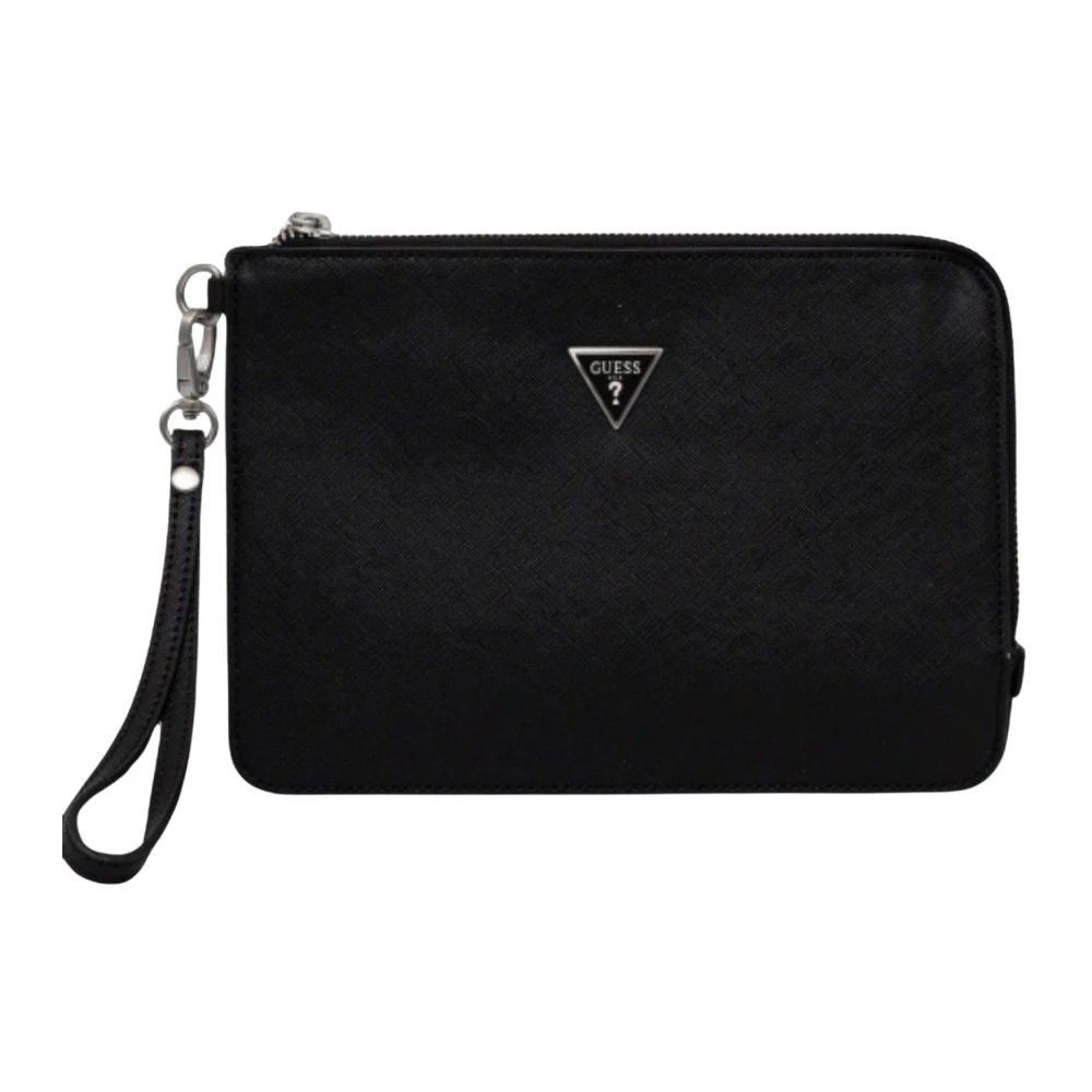 Guess Herr Svart Väskor, One Size, Läder, Stilig Pouch Väska