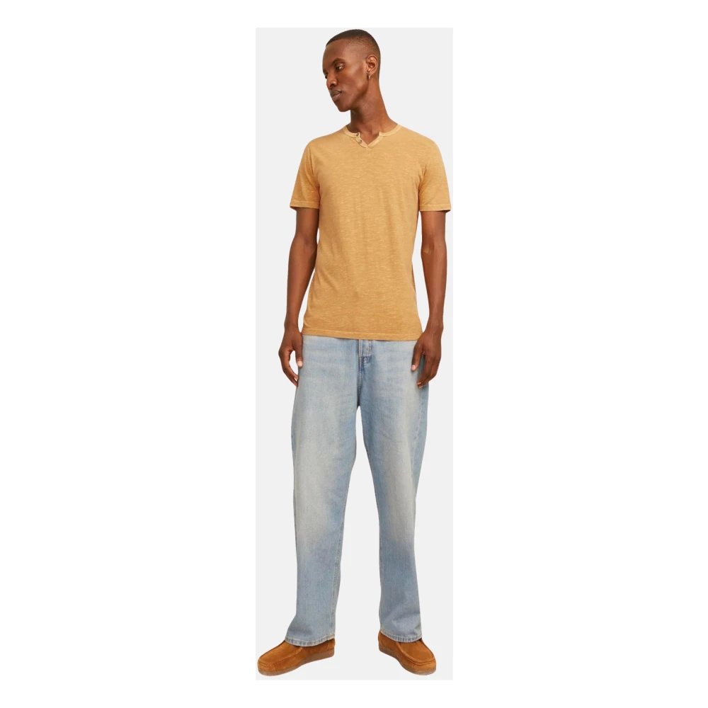 jack & jones Split Neck Casual T-Shirt Yellow Heren