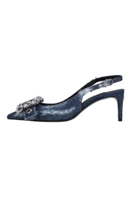 Patchwork Denim Slingback Pumps