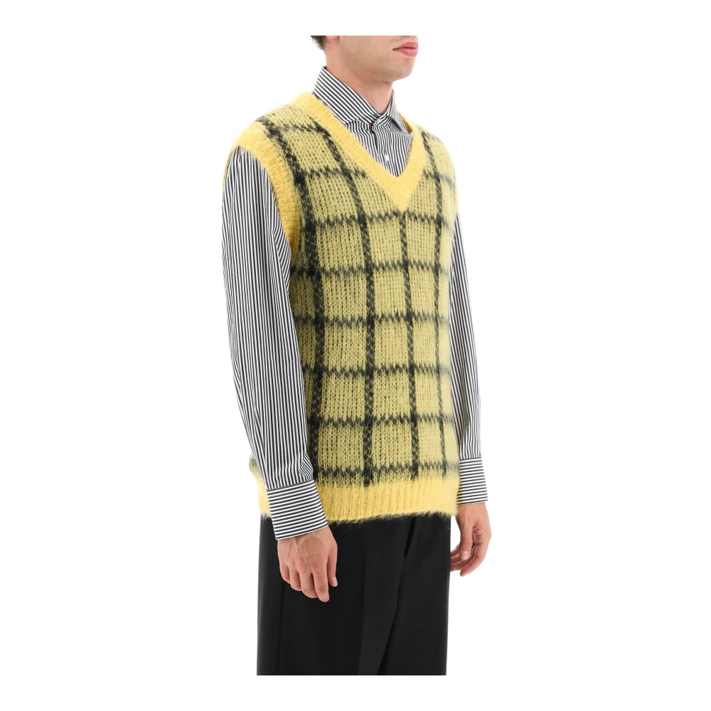 Marni Geborsteld-Mohair Vest met Ruitmotief Multicolor Heren