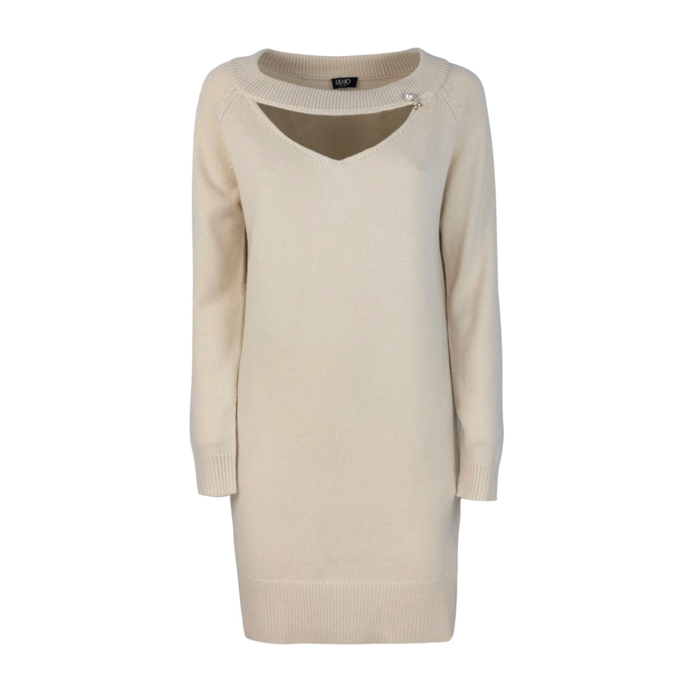 Liu Jo Beige Gebreide Jurk Cut Out Boothals Beige Dames