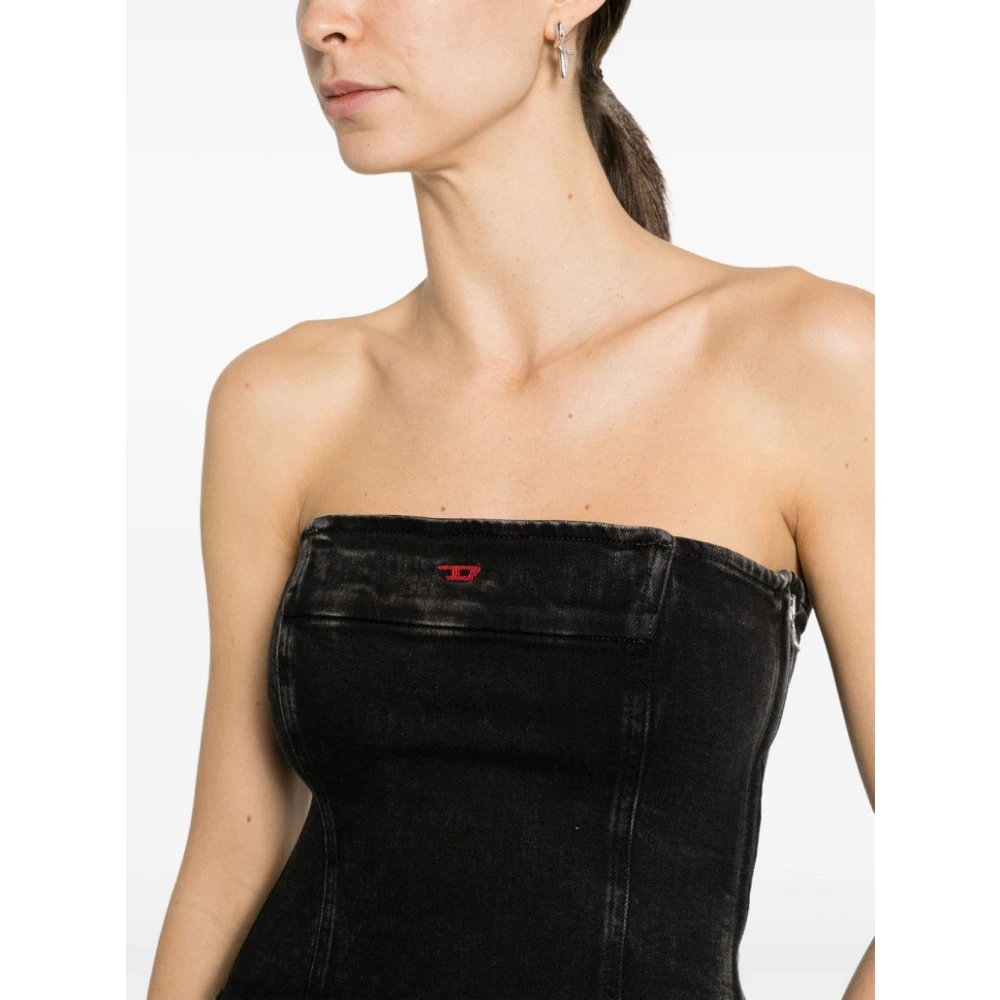 Diesel Crop Top met Geborduurd Logo Black Dames