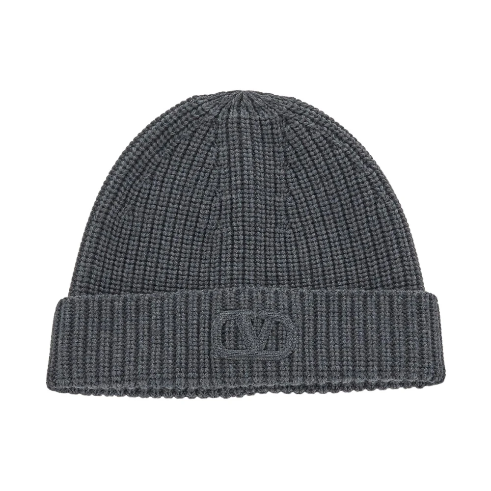 Valentino Garavani Kasjmier Logo Beanie Muts Gray Heren