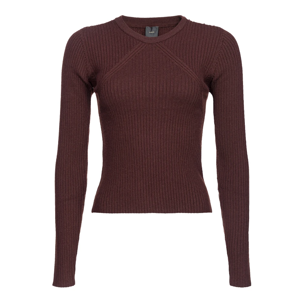 Pinko Women's Brown Round-Neck Knitwear, Xs, Ribbed Knit Jumper