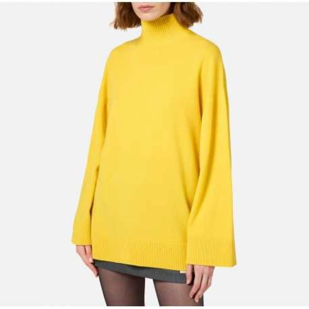 Elisabetta Franchi Gele Kasjmier Coltrui Sweater Oversize Logo Yellow Dames