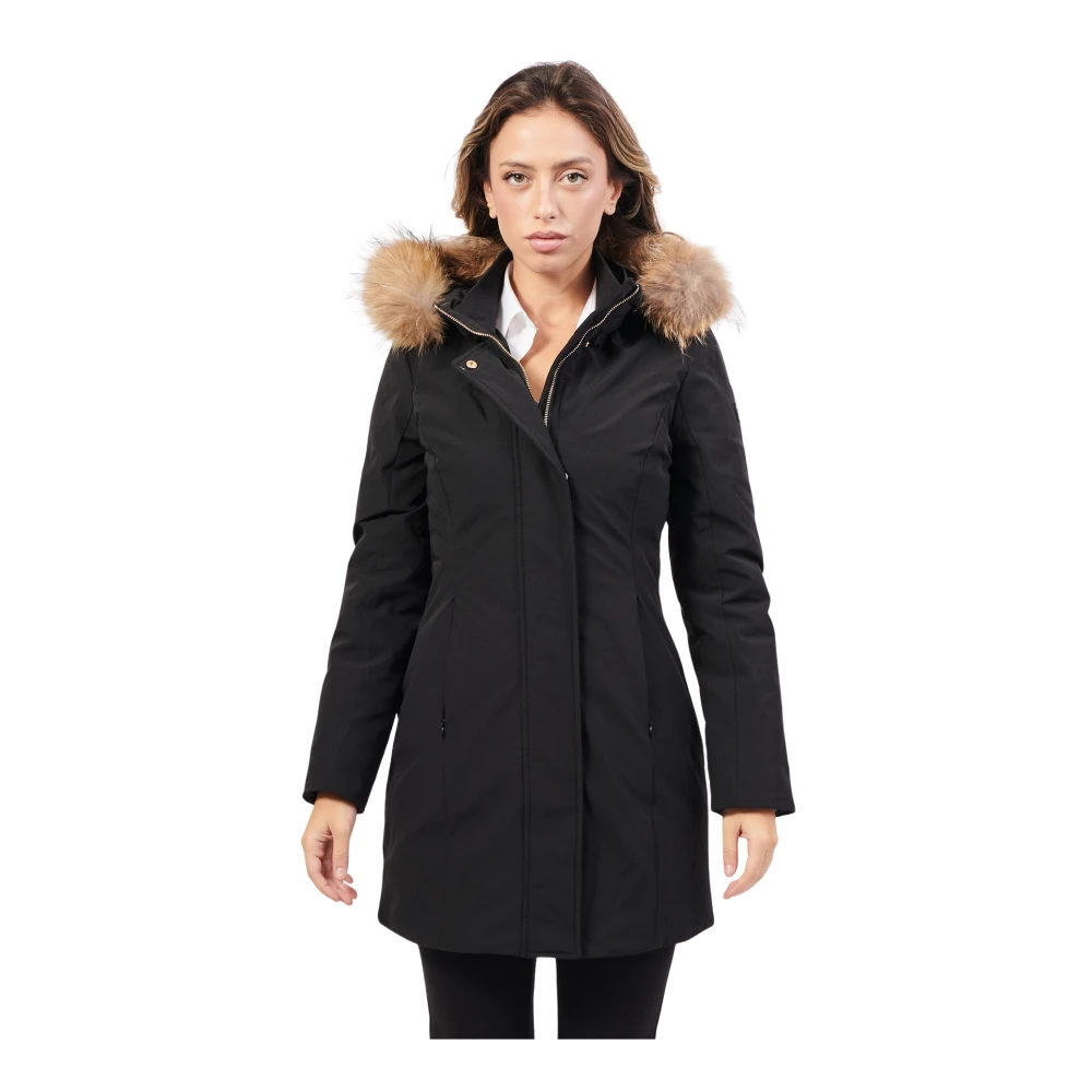 YES ZEE Parka jas met capuchon en bont Black Dames