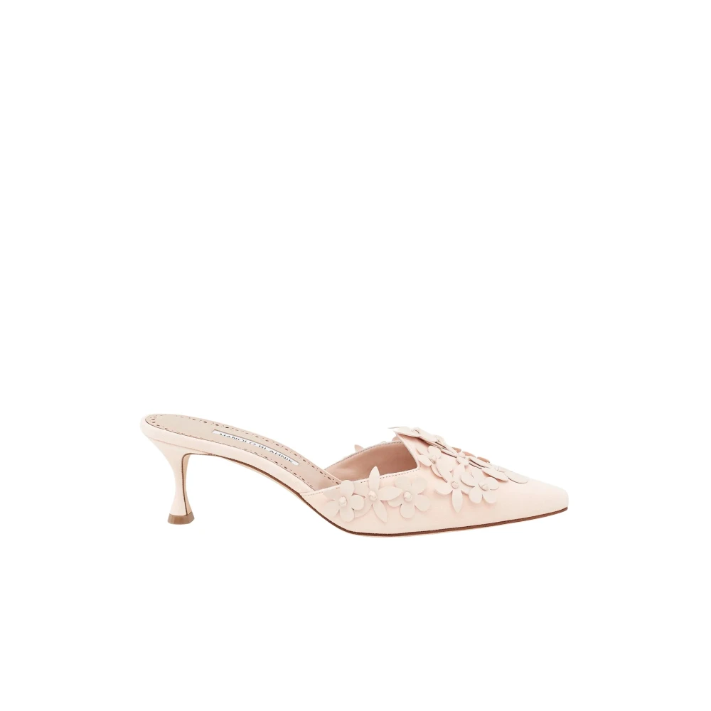 Manolo Blahnik Women's Pink Heeled Mules, 6 Uk, Harnes 50