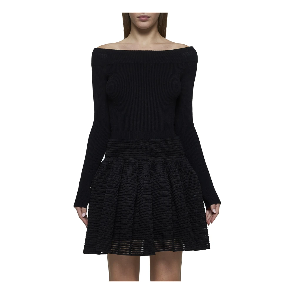 Alaïa Uitlopende Zwarte Rok Elastische Tailleband Black Dames