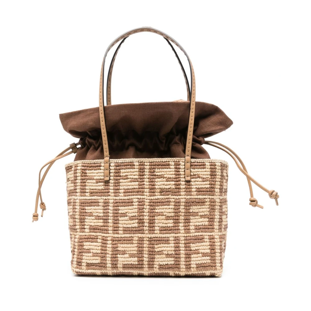 Fendi Women's Beige Bucket Bags, One Size, Drawstring Bag With Ff Motif