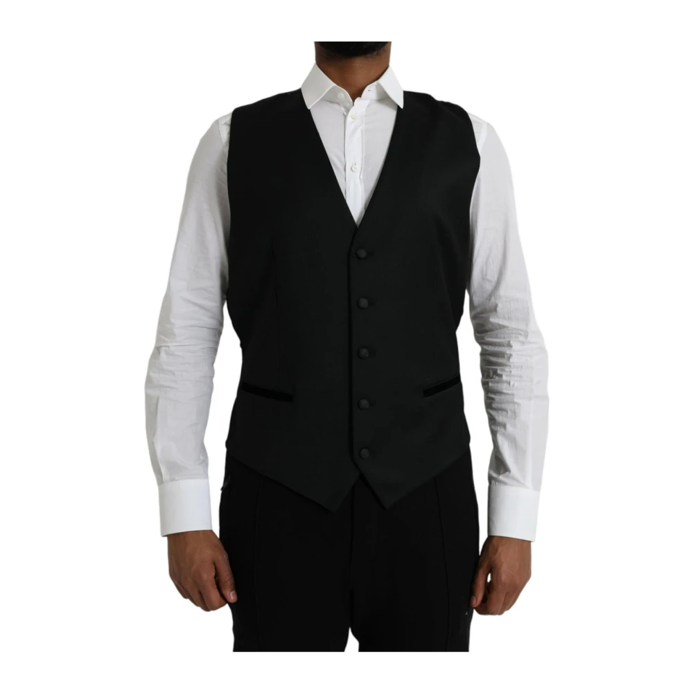 Dolce & Gabbana , Waistcoats, Male, Black, 2XL, Black Wool Formal Dress Vest - Image 3