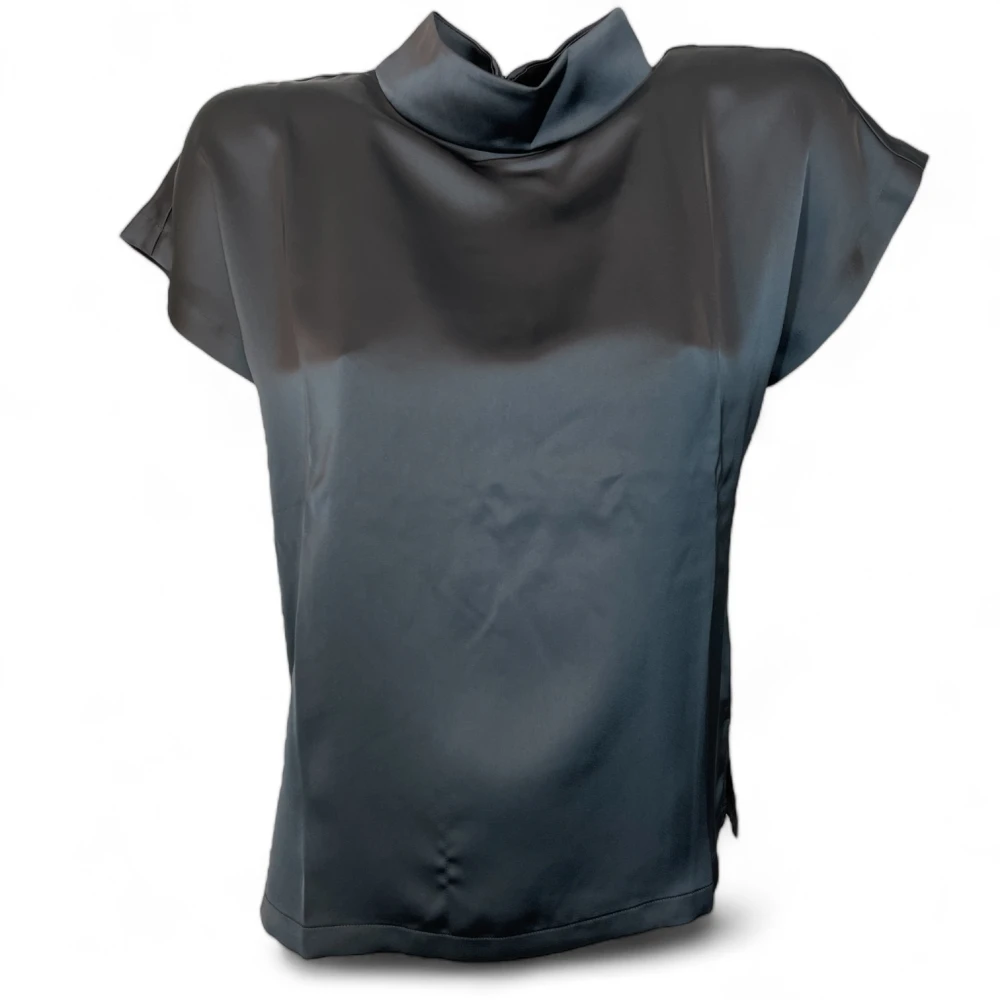 Hugo Boss Satin Top met Opstaande Kraag Black Dames