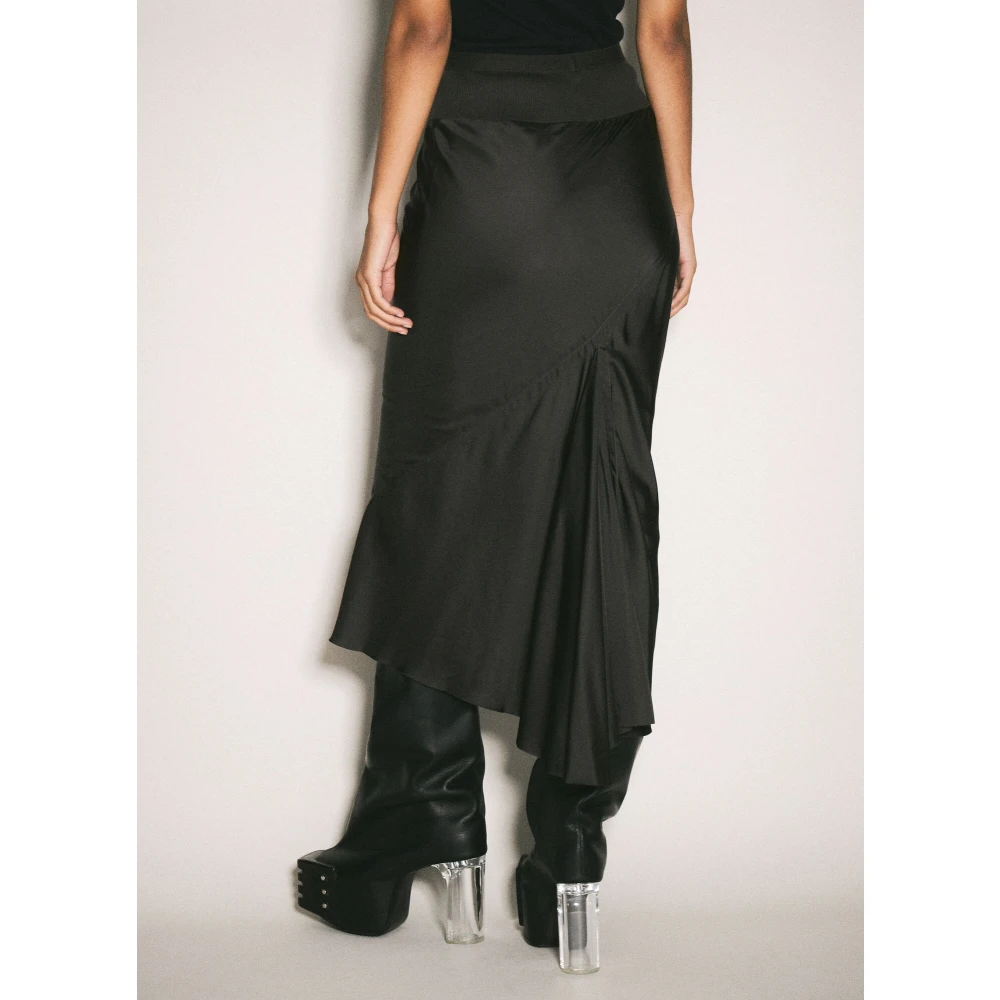 Rick Owens Satijnen Midi Rok met Paneelconstructie Black Dames