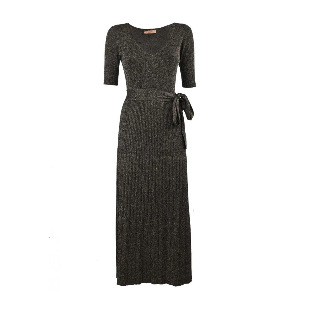 Twinset Katoenen jurk met lurex details Black Dames