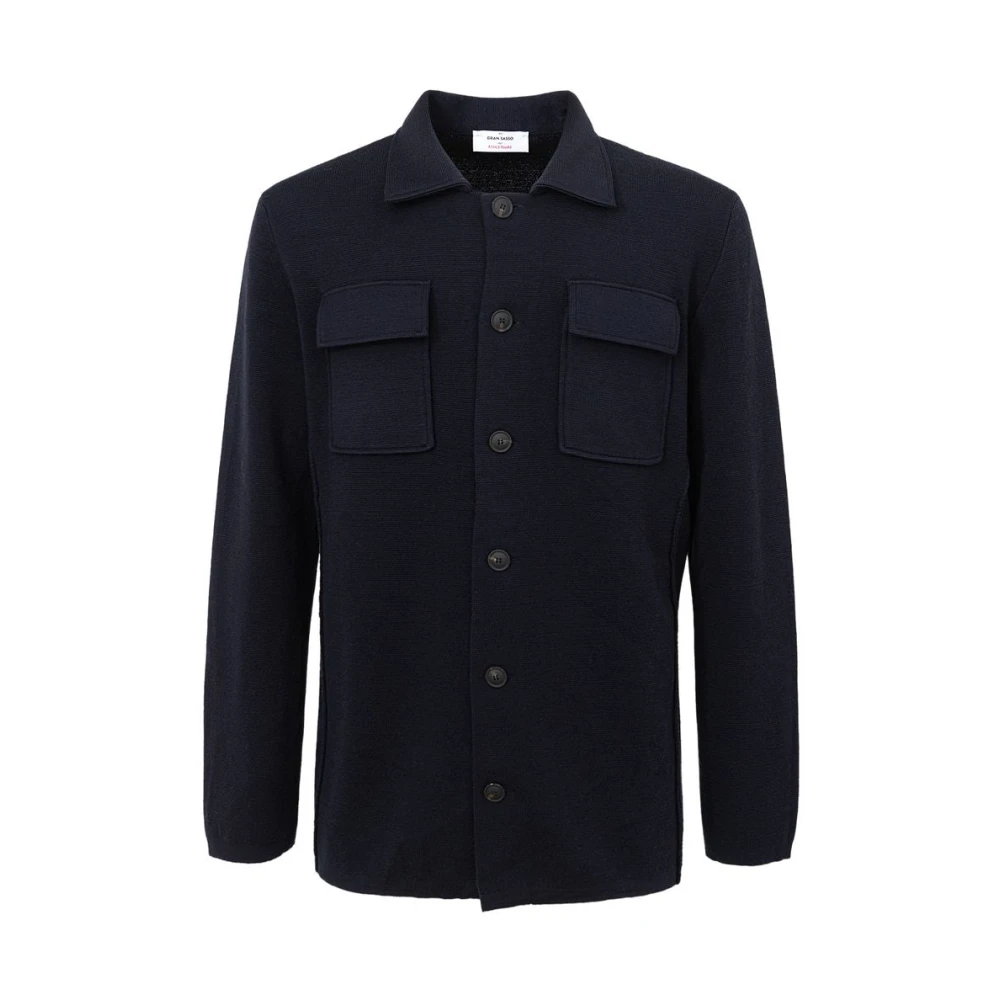 Gran Sasso Blauwe wol en merino overhemd Blue Heren