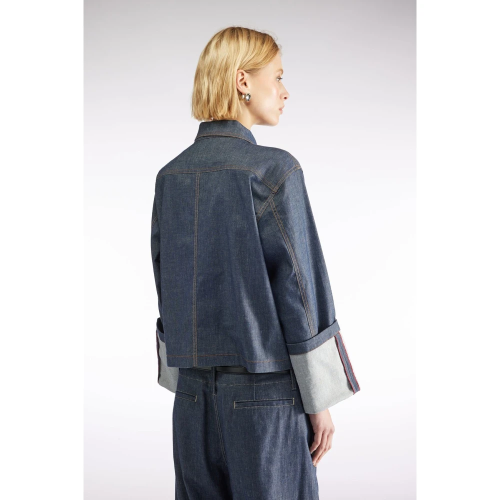 Liviana Conti Blauwe Denim Effect Jas van Katoen en Linnen Blue Dames