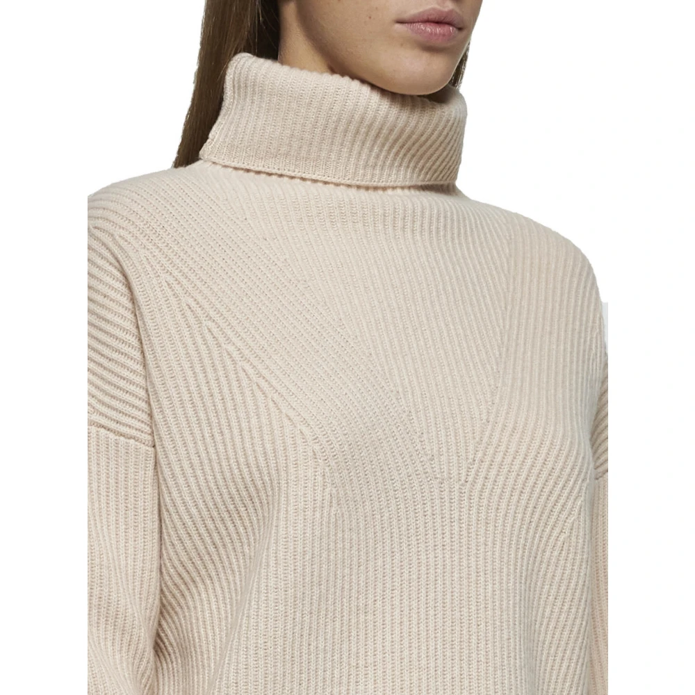 Max Mara Studio Beige Ribbed Turtleneck Sweater Beige Dames