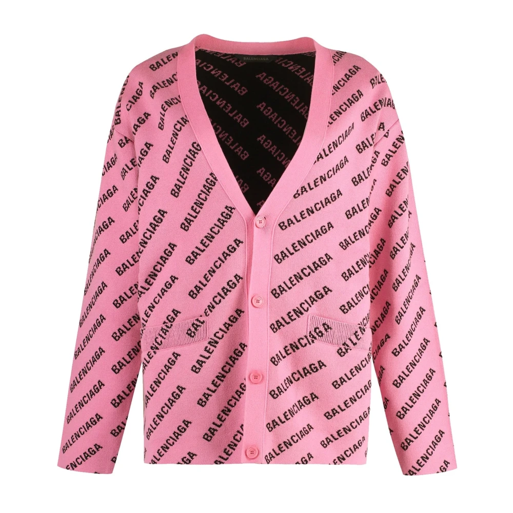 Balenciaga Roze Sweater Aw22 V-Hals Logo Detail Pink Dames