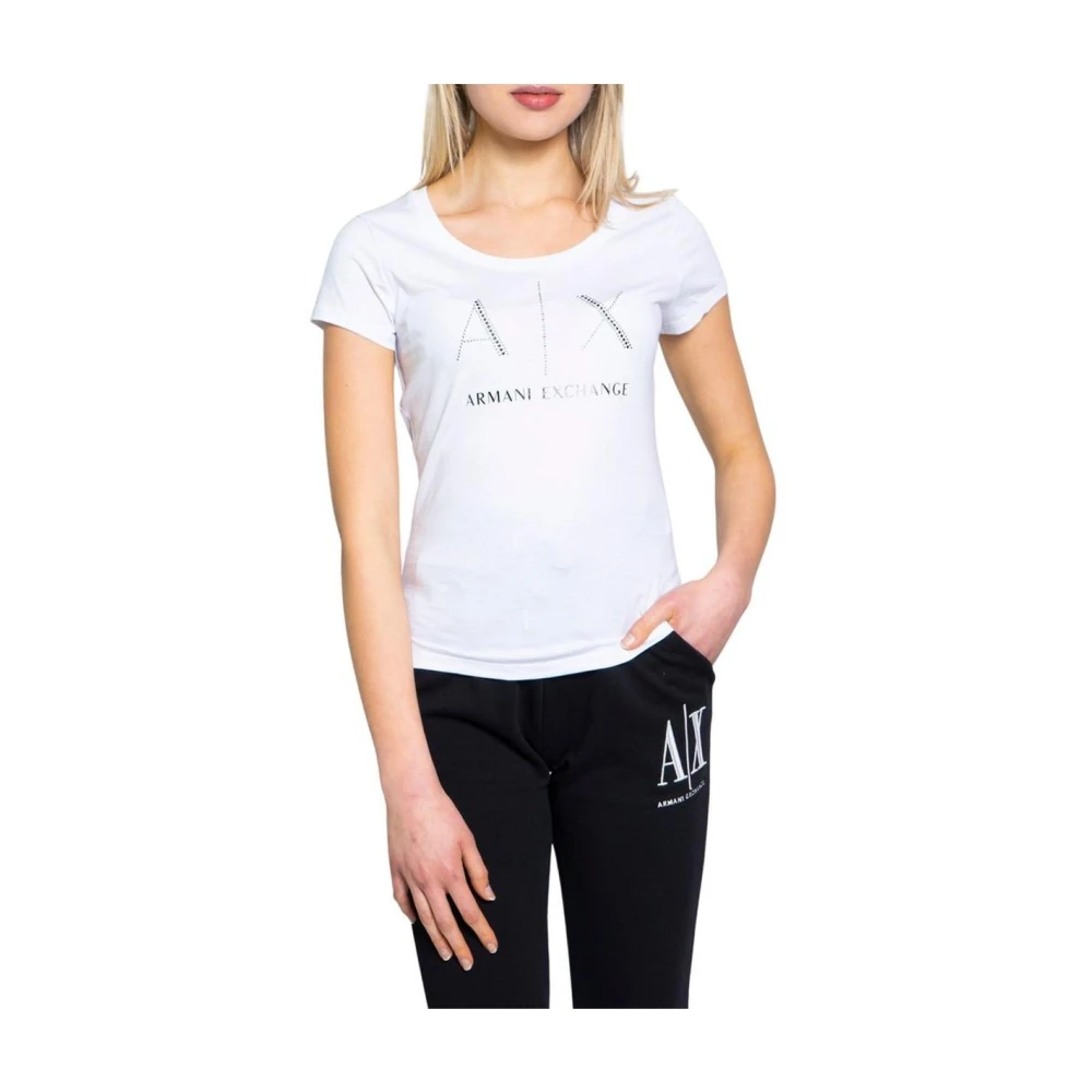 Armani Exchange Women's White T-Shirts, Xl, Cotton Logo Tee For