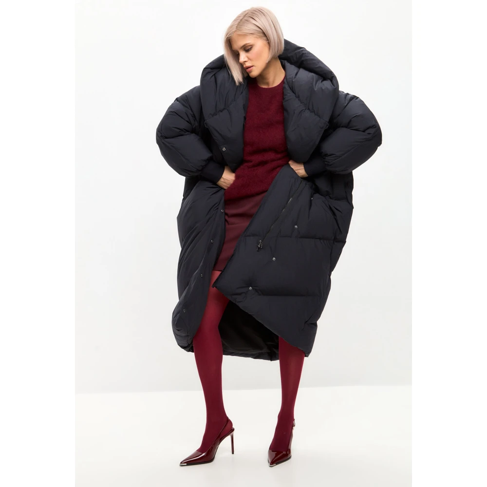 Cesare Gaspari Oversized Hood Quilted Puffer Coat Blueberries Blue Dames