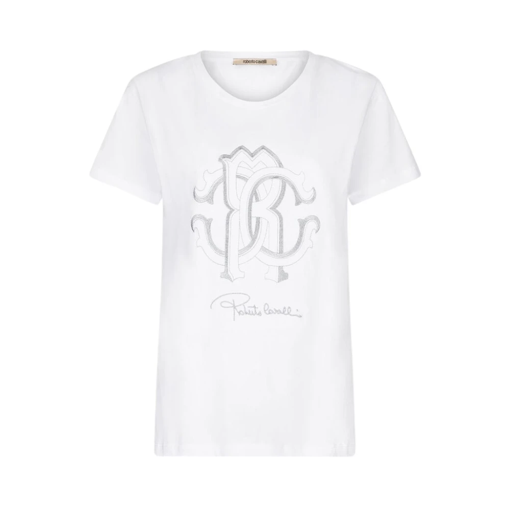 Roberto Cavalli RC Monogram Glitter T-shirt White, Dam