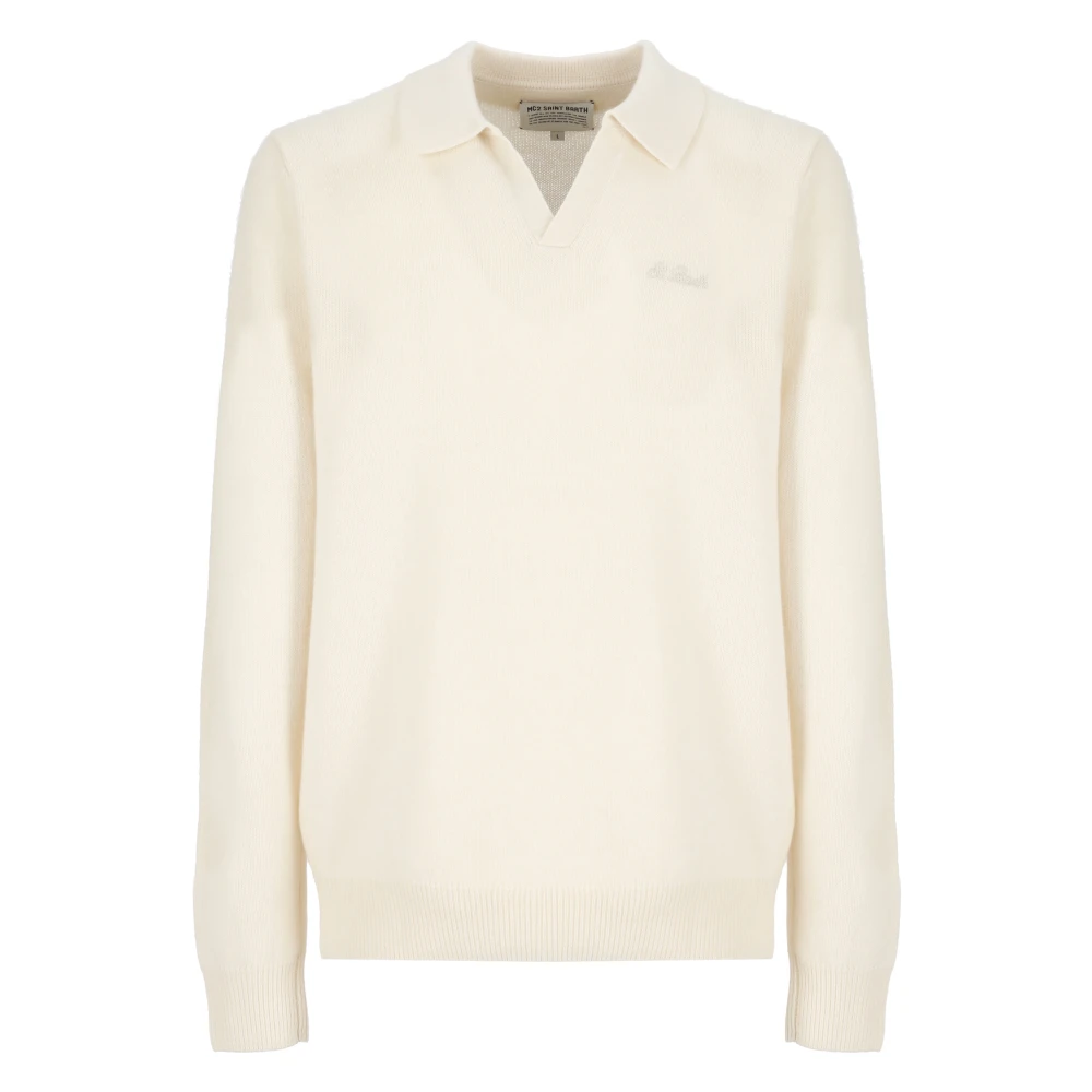 MC2 Saint Barth Wit poloshirt met lange mouwen en logo Beige Heren