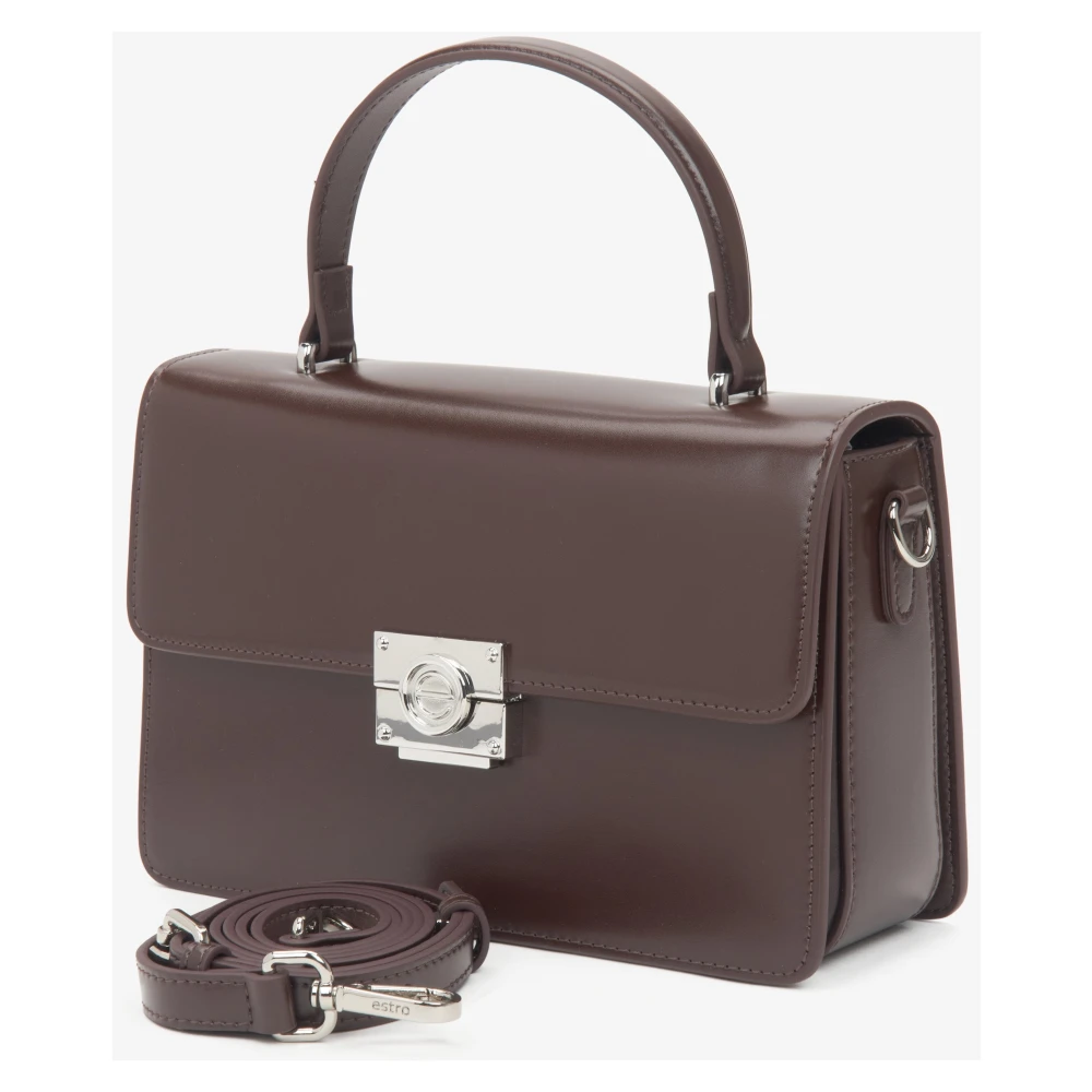 Estro Dames Zadelbruine Handtas met Zilveren Hardware Brown Dames