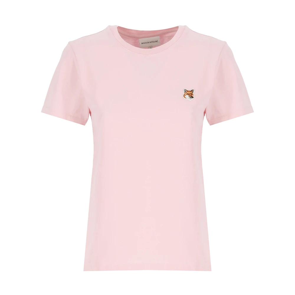 Maison Kitsuné Roze Fox Head Patch Katoenen T-Shirt Pink Dames