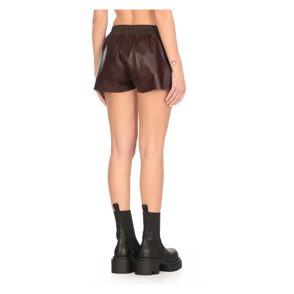 Rick Owens Leren Shorts met Elastische Tailleband Brown Dames